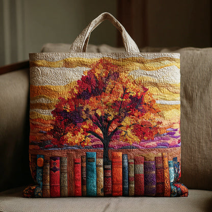 Autumn Book Tree Quilted Tote Bag NCU0HH710