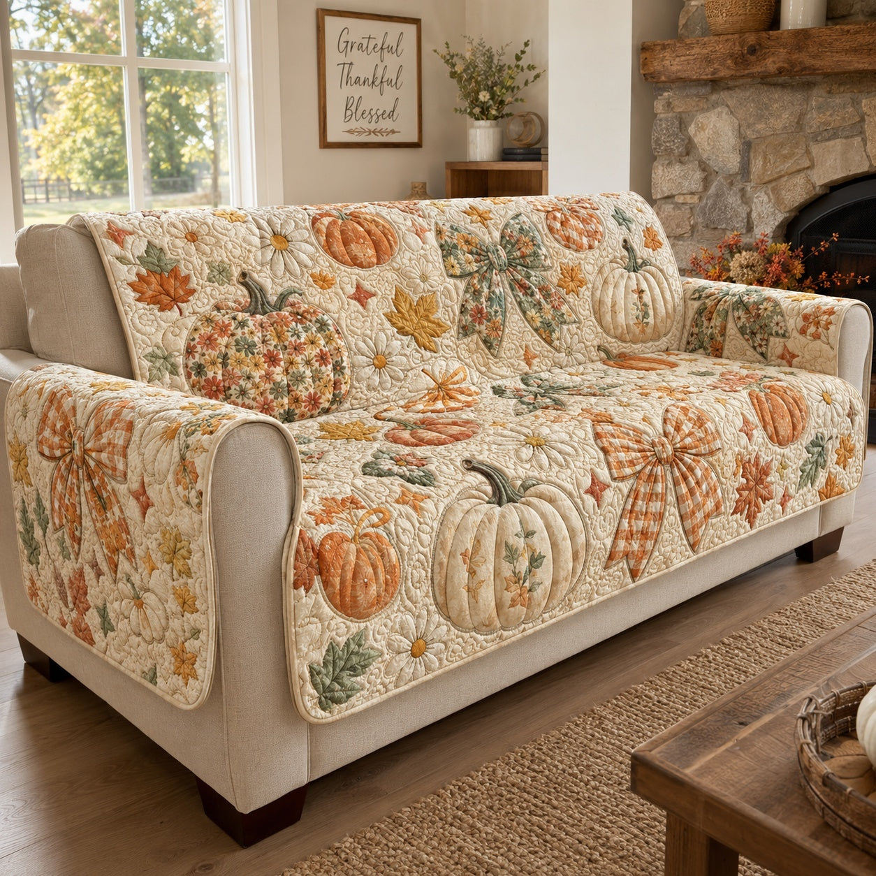 Autumn Bows Quilted Sofa Cover NCU0VL3794