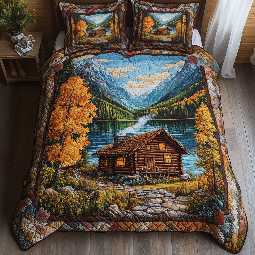 Autumn Cabin Lake 3-Piece Quilted Bedding Set NCU0NT3067