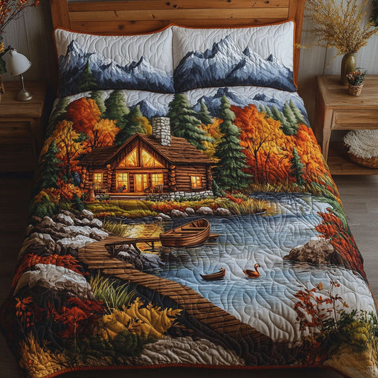Autumn Cabin Lake 3-Piece Quilted Bedding Set NCU0NT5160