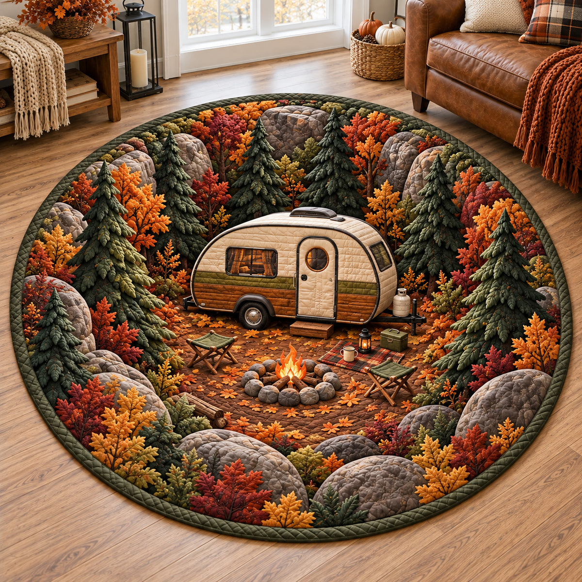 Autumn Campfire Quilted Round Mat NCU0TV2160