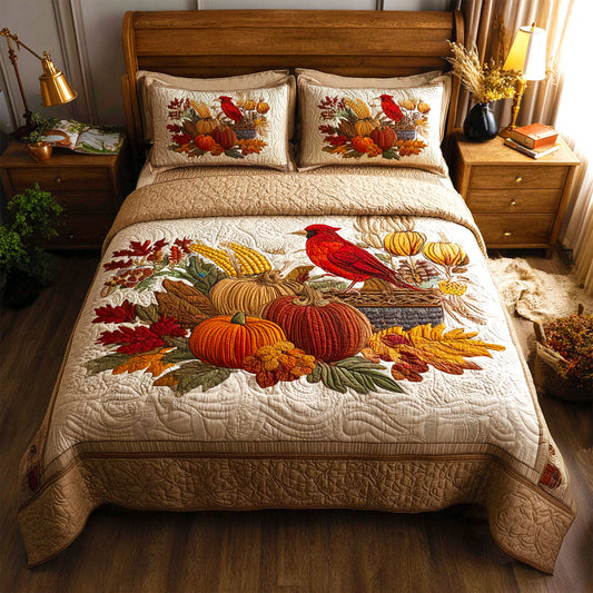 Autumn Cardinal 3-Piece Quilted Bedding Set NCU0TV033