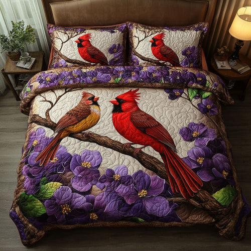 Autumn Cardinals 3-Piece Quilted Bedding Set NCU0NT6088