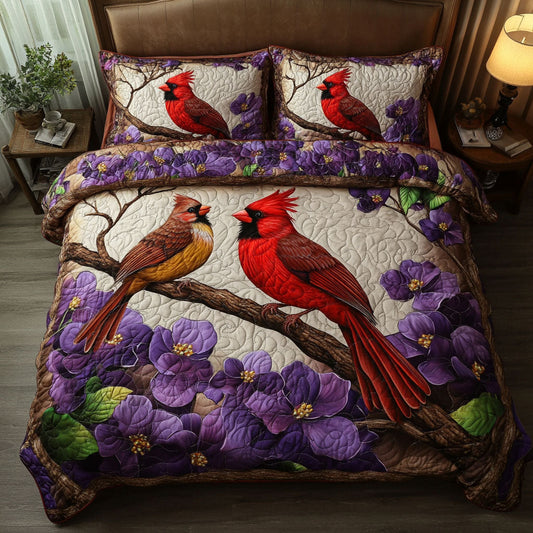 Autumn Cardinals 3-Piece Quilted Bedding Set NCU0NT6088