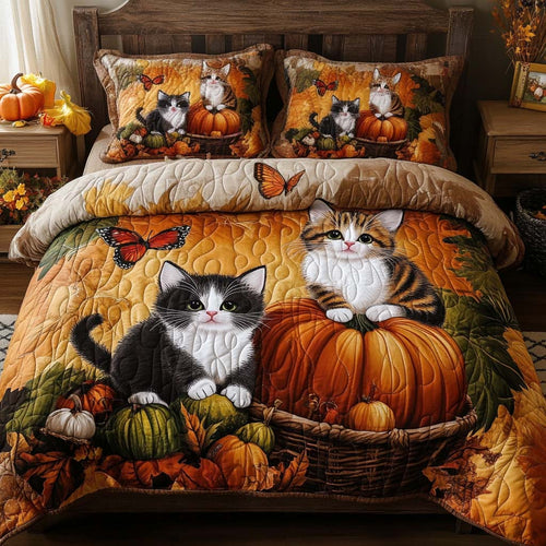 Autumn Cat Charm 3-Piece Quilted Bedding Set NCU0NT8826