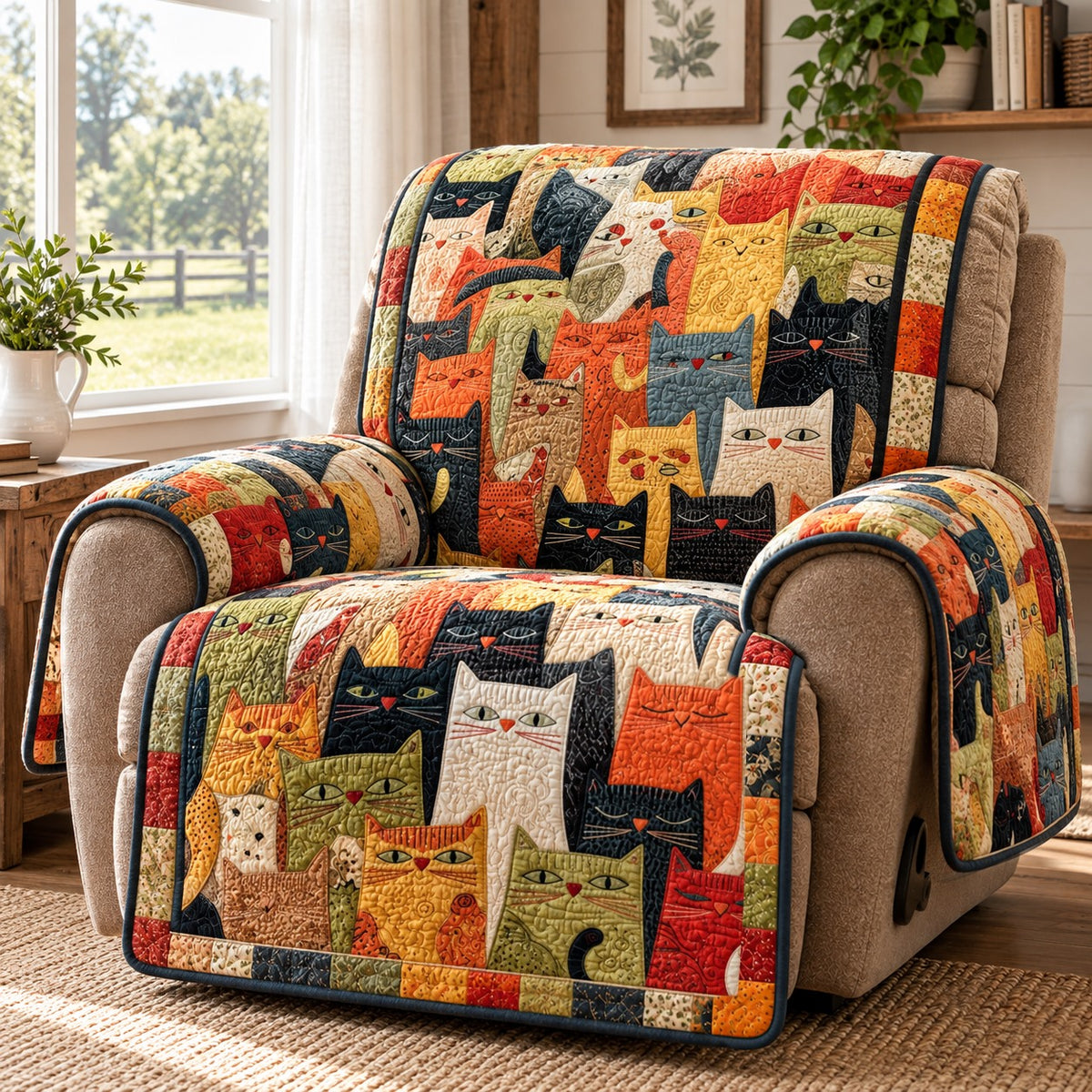 Autumn Cat Crowd Quilted Sofa Cover NCU0PT12290