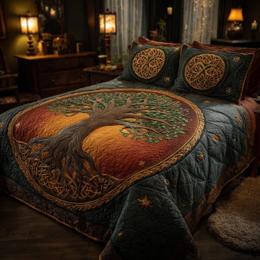 Autumn Circle 3-Piece Quilted Bedding Set NCU0VL3115