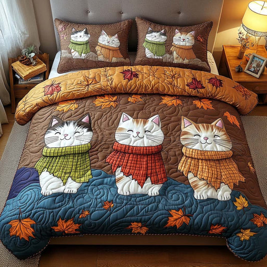 Autumn Cozy Cat 3-Piece Quilted Bedding Set NCU0NT8827