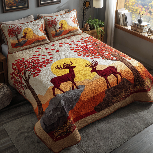 Autumn Deer 3-Piece Quilted Bedding Set NCU0DK8659