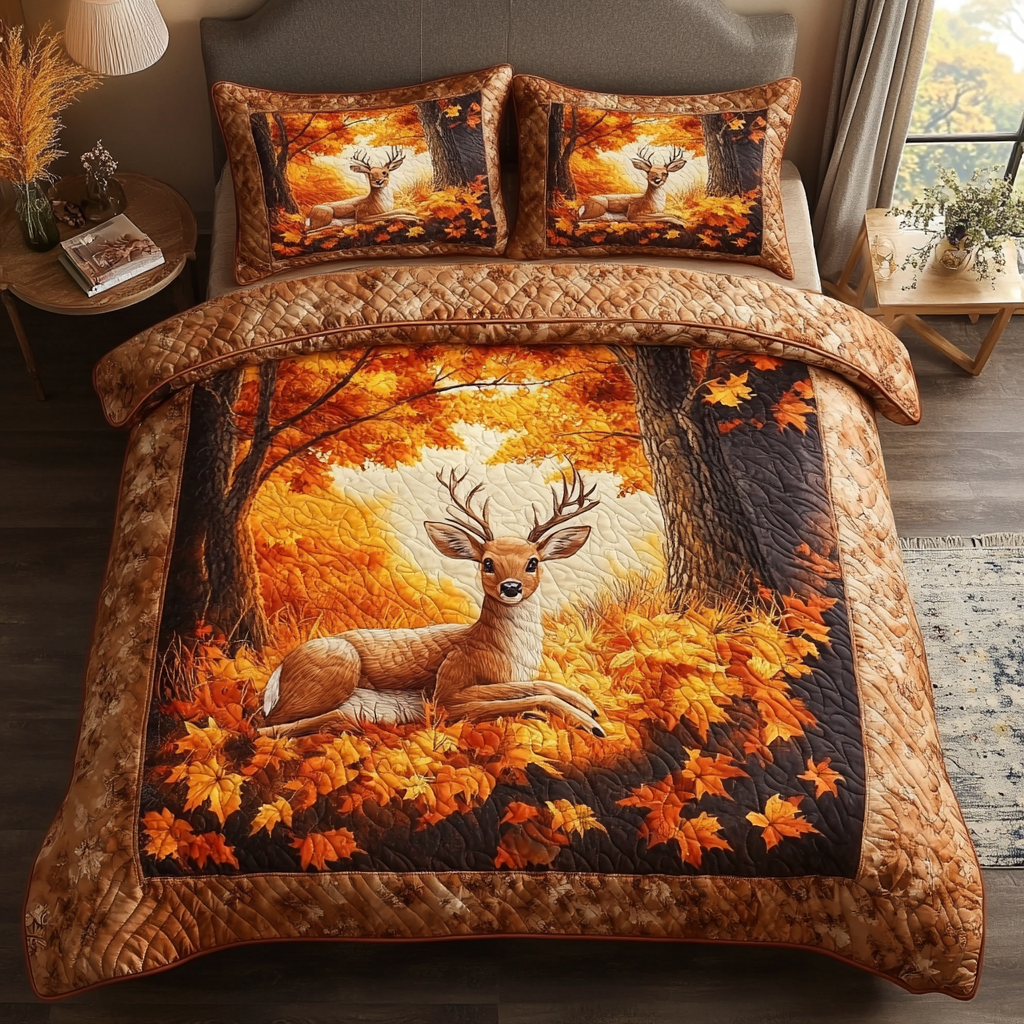 Autumn Deer 3-Piece Quilted Bedding Set NCU0DK9489