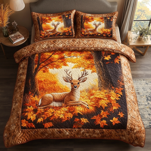 Autumn Deer 3-Piece Quilted Bedding Set NCU0DK9489
