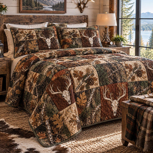 Autumn Deer Heritage 3-Piece Quilted Bedding Set NCU0DV10495