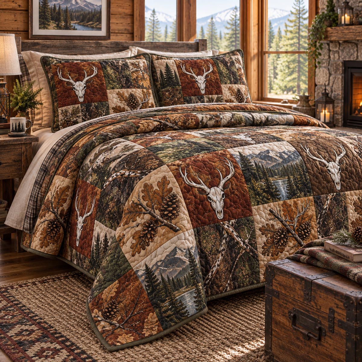 Autumn Deer Lodge 3-Piece Quilted Bedding Set NCU0DV10280