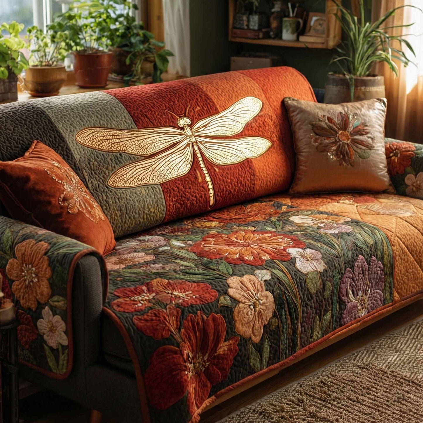 Autumn Dragonfly Quilted Sofa Cover NCU0XD2348