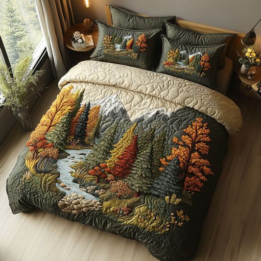 Autumn Forest Glow 3-Piece Quilted Bedding Set NCU0DV5309