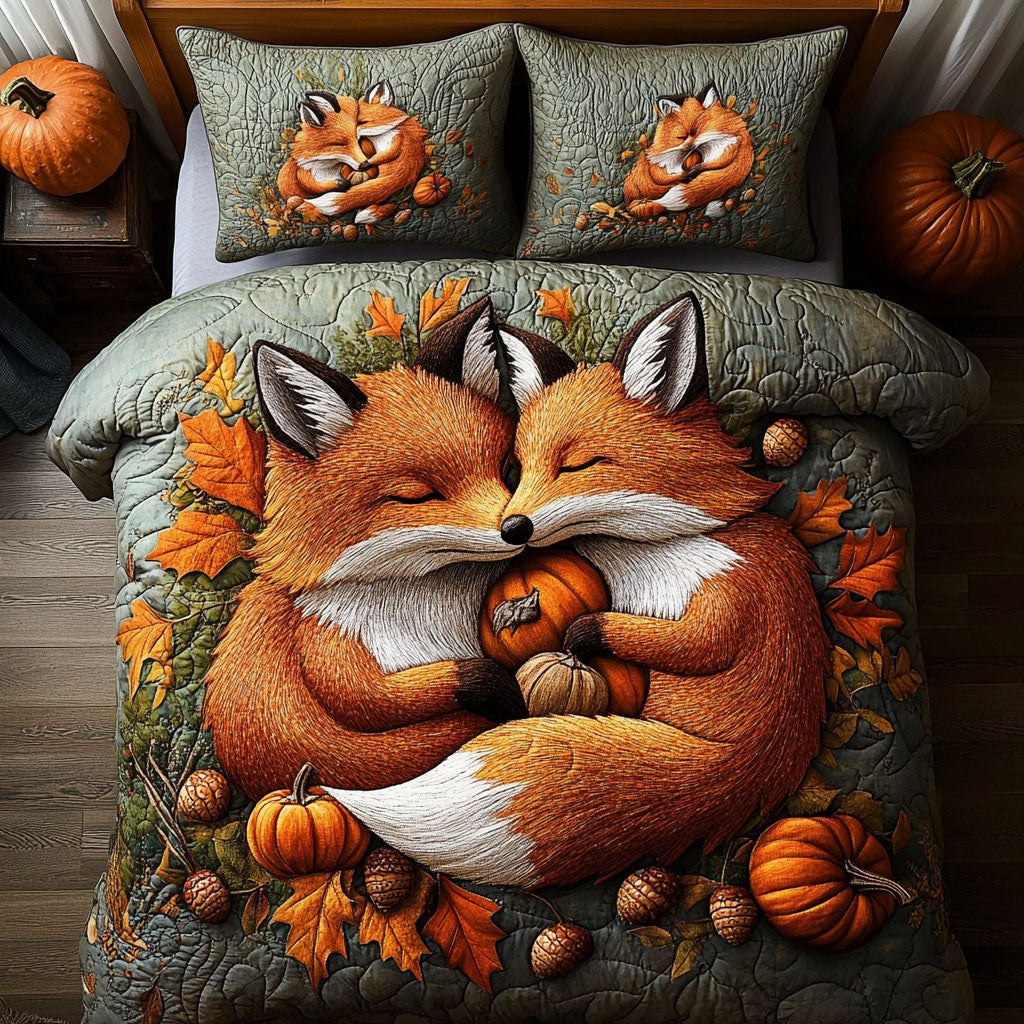 Autumn Fox Adventure 3-Piece Quilted Bedding Set NCU0PT7915