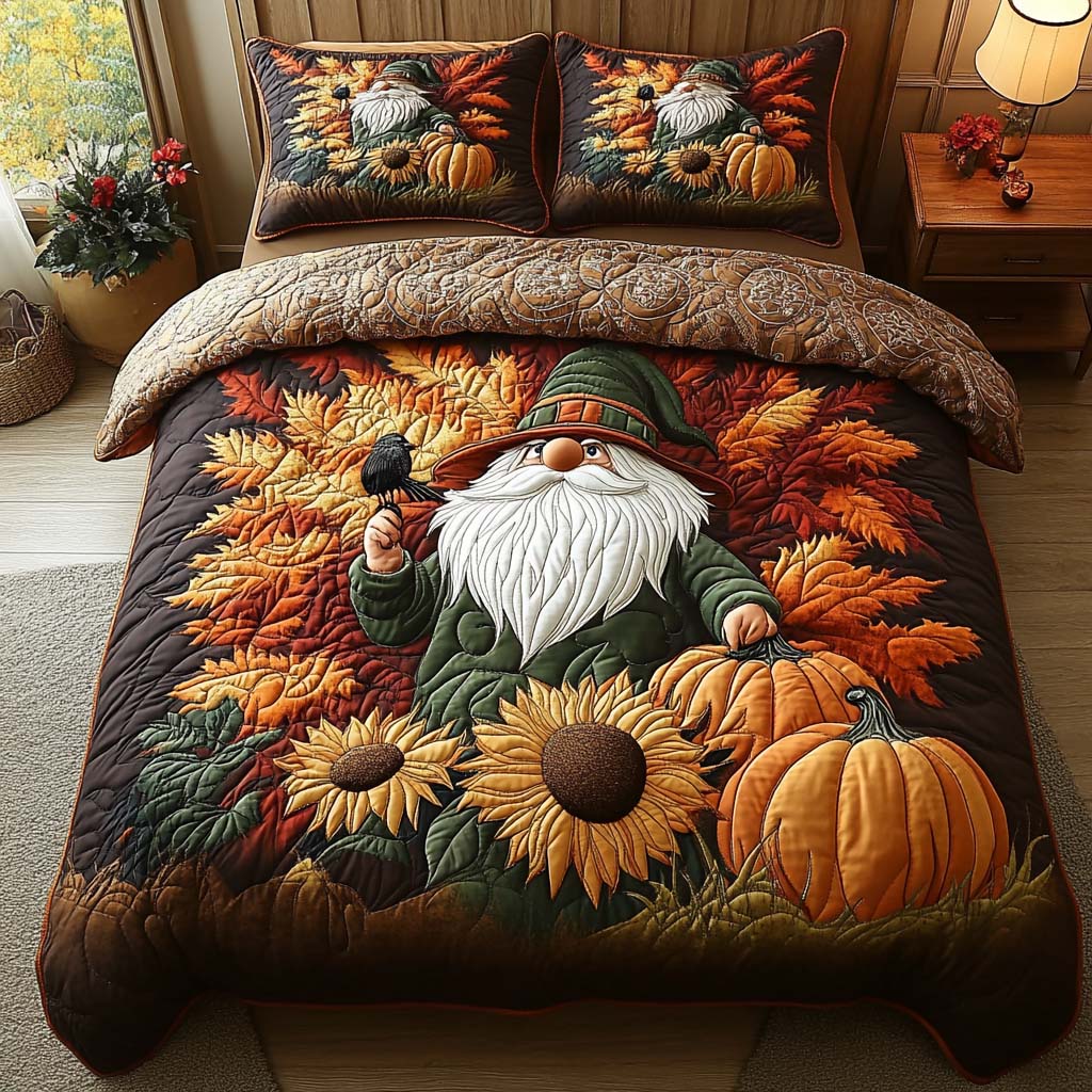 Autumn Gnome 3-Piece Quilted Bedding Set NCU0DV7185