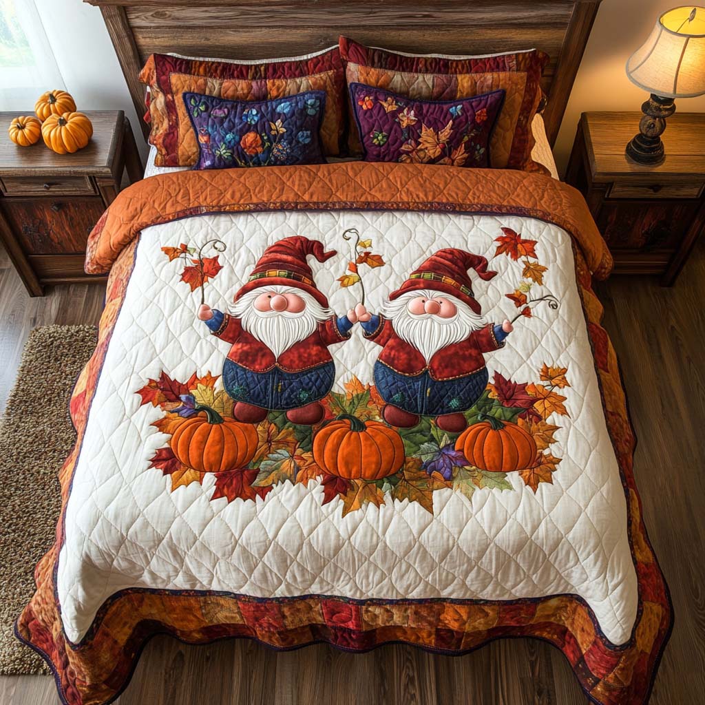 Autumn Gnome Joy 3-Piece Quilted Bedding Set NCU0NT8361