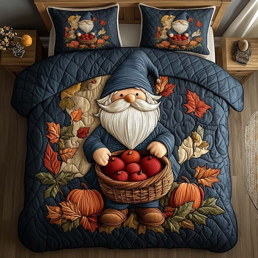 Autumn Gnome Parade 3-Piece Quilted Bedding Set NCU0NT8363