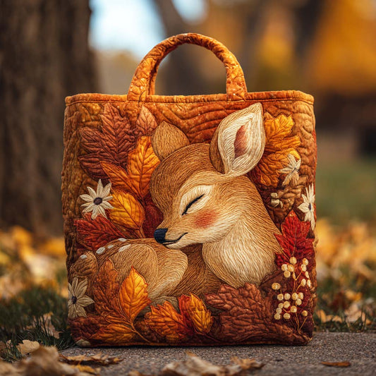 Autumn Grove Deer Quilted Tote Bag NCU0TD138