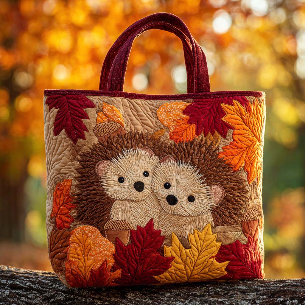 Autumn Harvest Hedgehog Quilted Tote Bag NCU0TD137