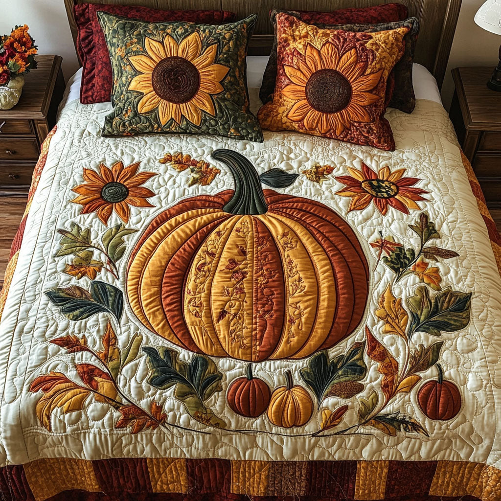 Autumn Harvest Pumpkins 3-Piece Quilted Bedding Set NCU0PT7812