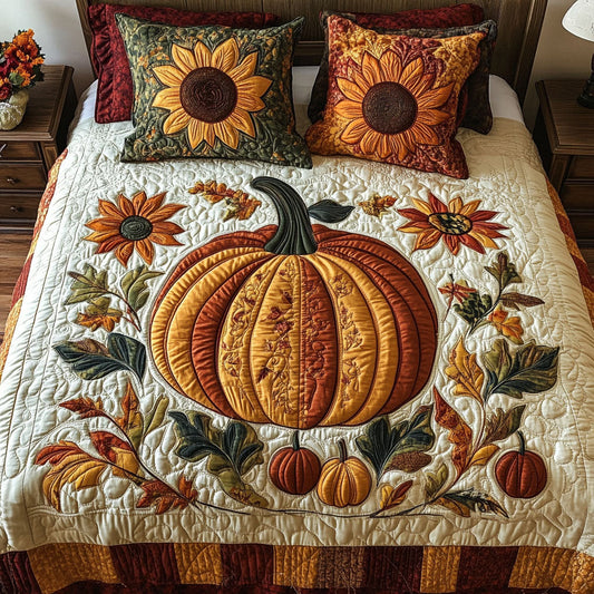 Autumn Harvest Pumpkins 3-Piece Quilted Bedding Set NCU0PT7812