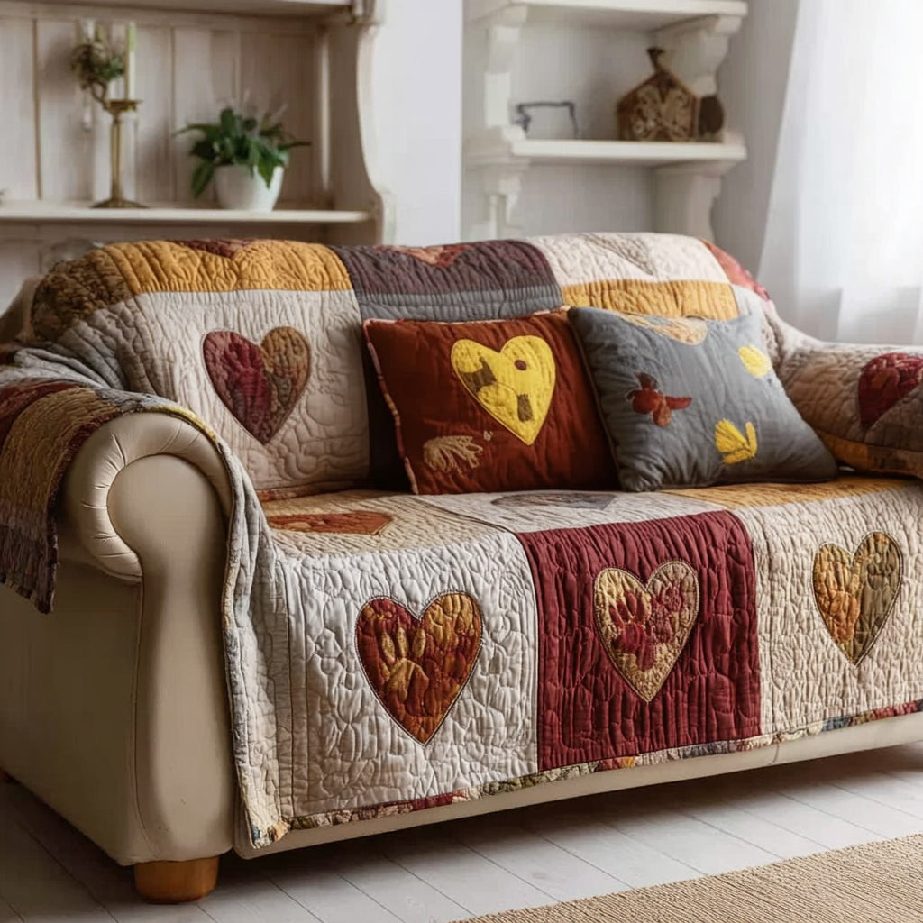 Autumn Heart Hearth Quilted Sofa Cover NCU0HH1473