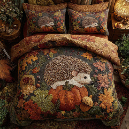 Autumn Hedgehog Tales 3-Piece Quilted Bedding Set NCU0PT7917