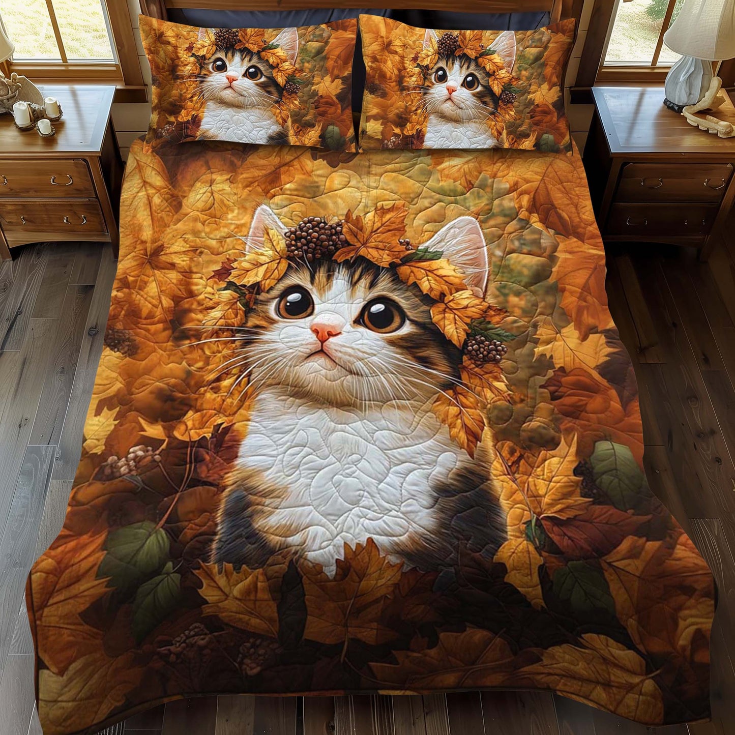 Autumn Kitten 3-Piece Quilted Bedding Set NCU0NT994