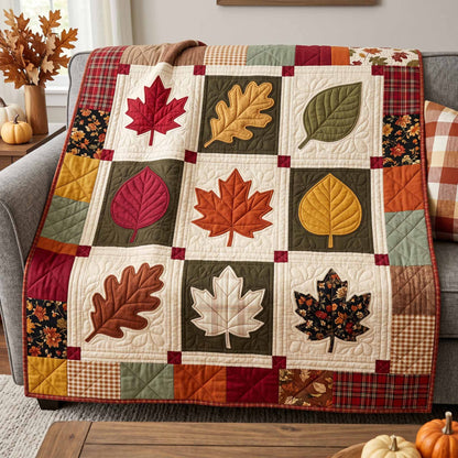 Autumn Leaf Blocks Quilted Blanket NCU0XD2901