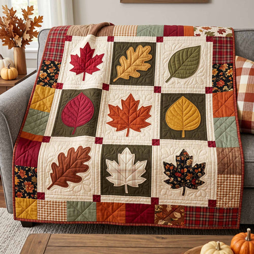 Autumn Leaf Blocks Quilted Blanket NCU0XD2901