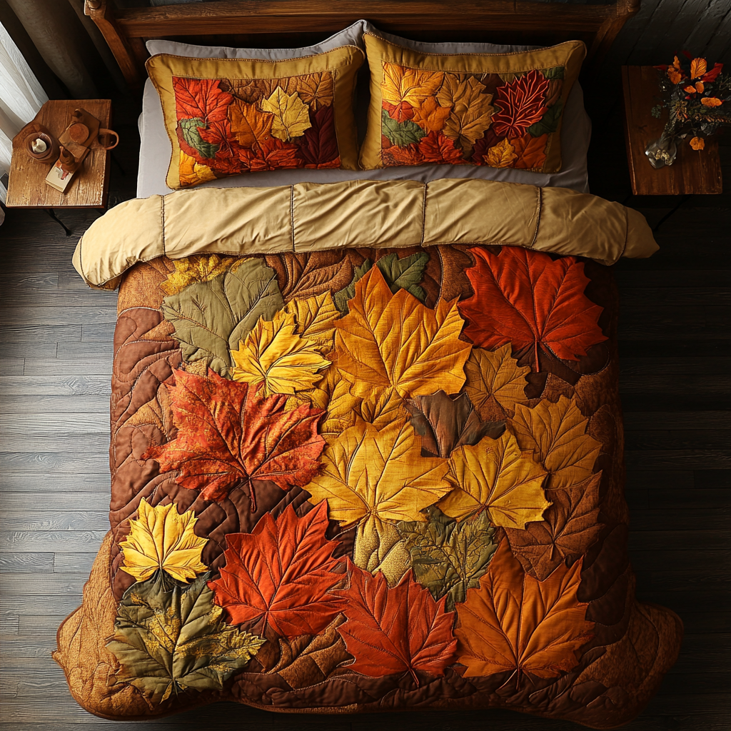 Autumn Leaves 3-Piece Quilted Bedding Set NCU0DK9446
