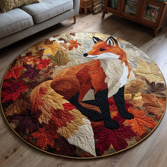 Autumn Leaves Fox Quilted Round Mat NCU0HH434