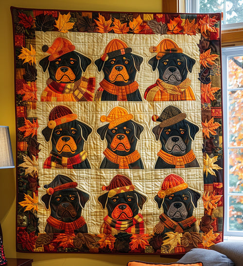 Autumn Leaves & Rottweiler Love Quilted Blanket NCU0PT339