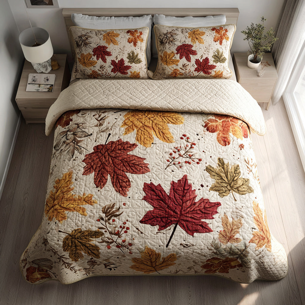 Autumn Maple Leaves 3-Piece Quilted Bedding Set NCU0HH107