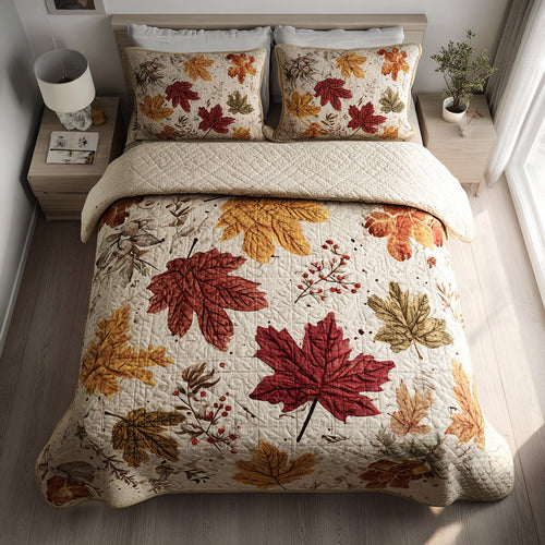 Autumn Maple Leaves 3-Piece Quilted Bedding Set NCU0HH107