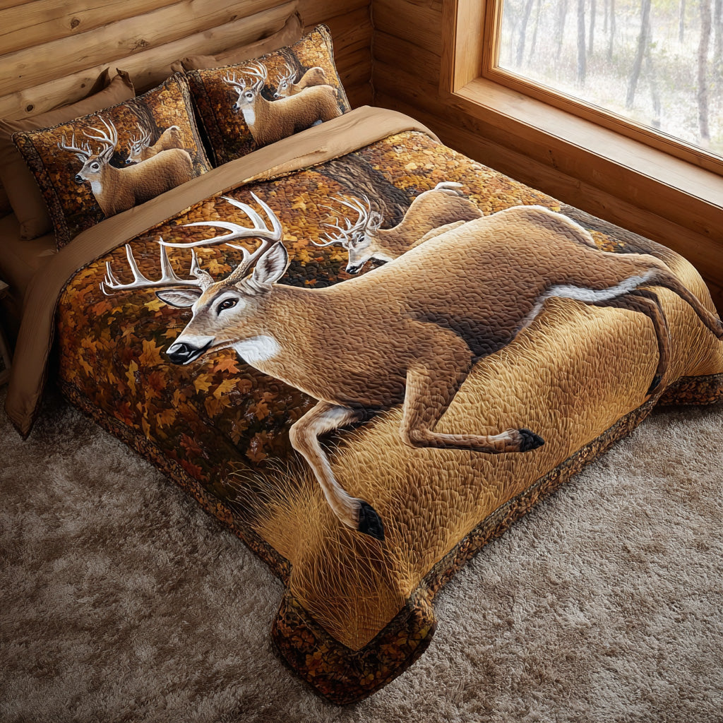 Autumn Meadow Deer 3-Piece Quilted Bedding Set NCU0DV8021