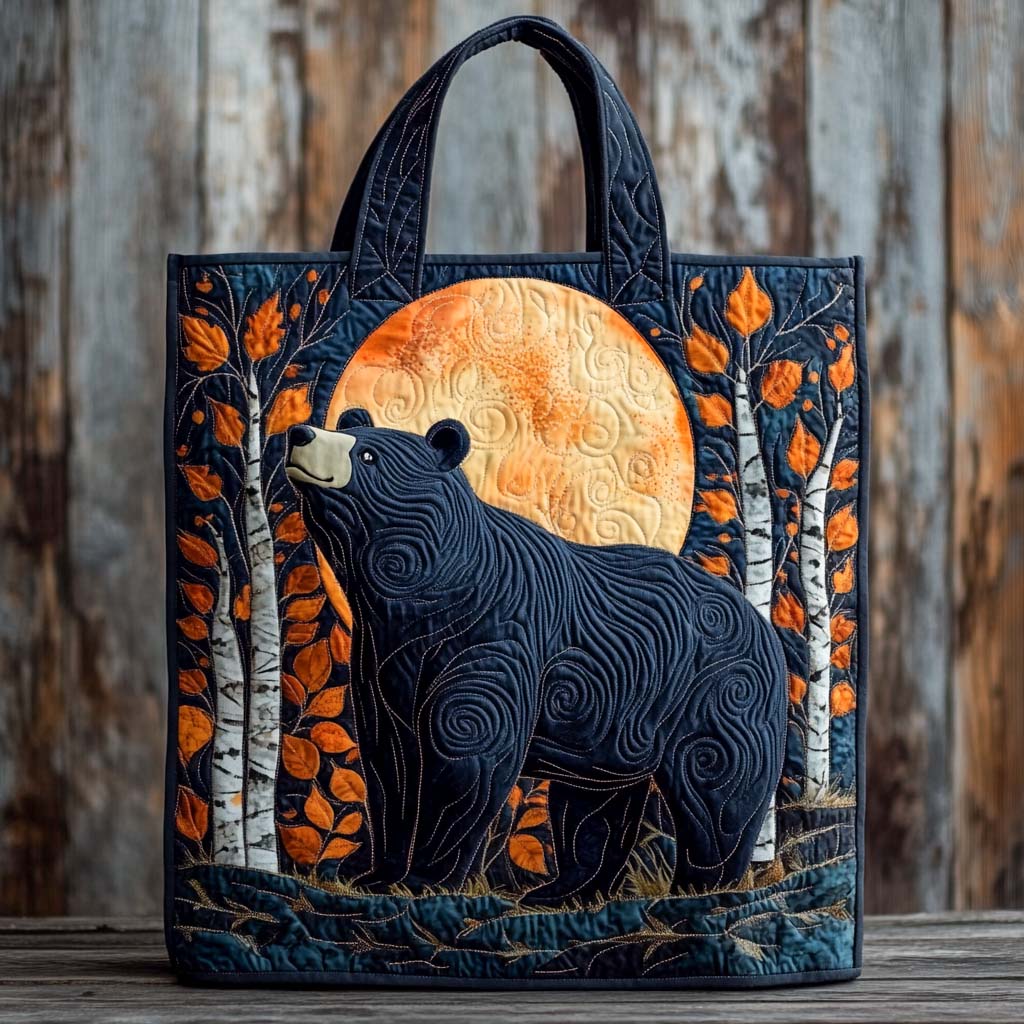 Autumn Moon Bear Quilted Tote Bag NCU0XD1173