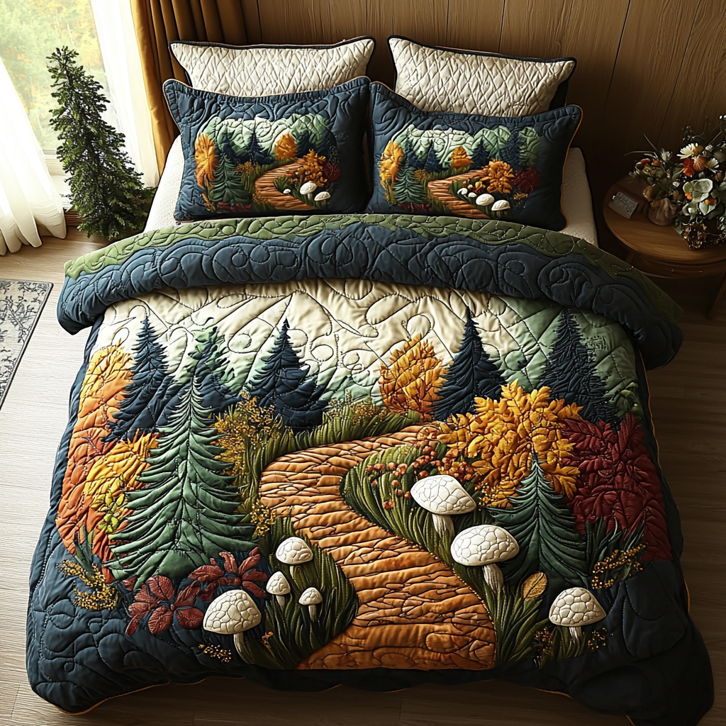 Autumn Mushroom Trails 3-Piece Quilted Bedding Set NCU0DV6060