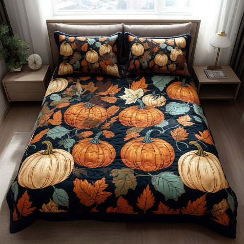 Autumn Night Pumpkins 3-Piece Quilted Bedding Set NCU0HH108