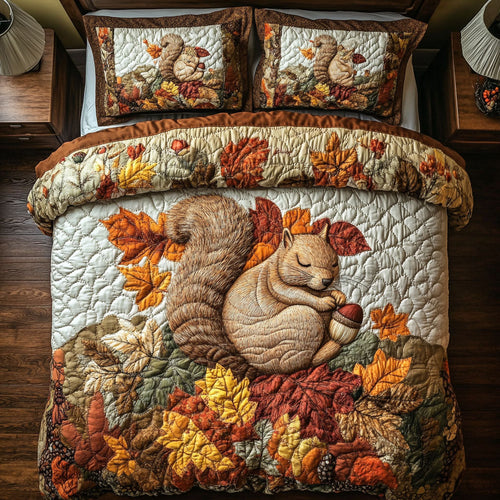 Autumn Nut Stash 3-Piece Quilted Bedding Set NCU0PT8104