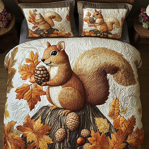 Autumn Nutty Adventure 3-Piece Quilted Bedding Set NCU0PT7918