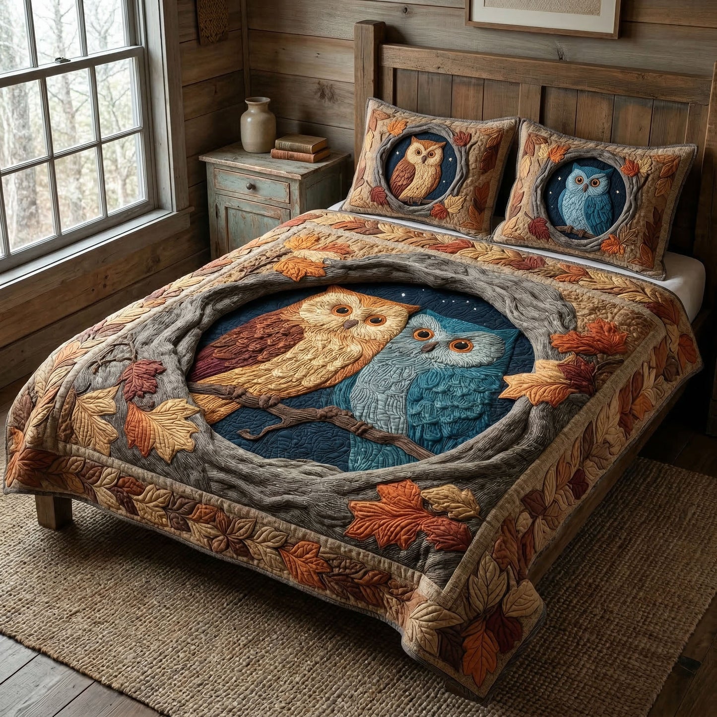 Autumn Owls 3-Piece Quilted Bedding Set NCU0NT12539