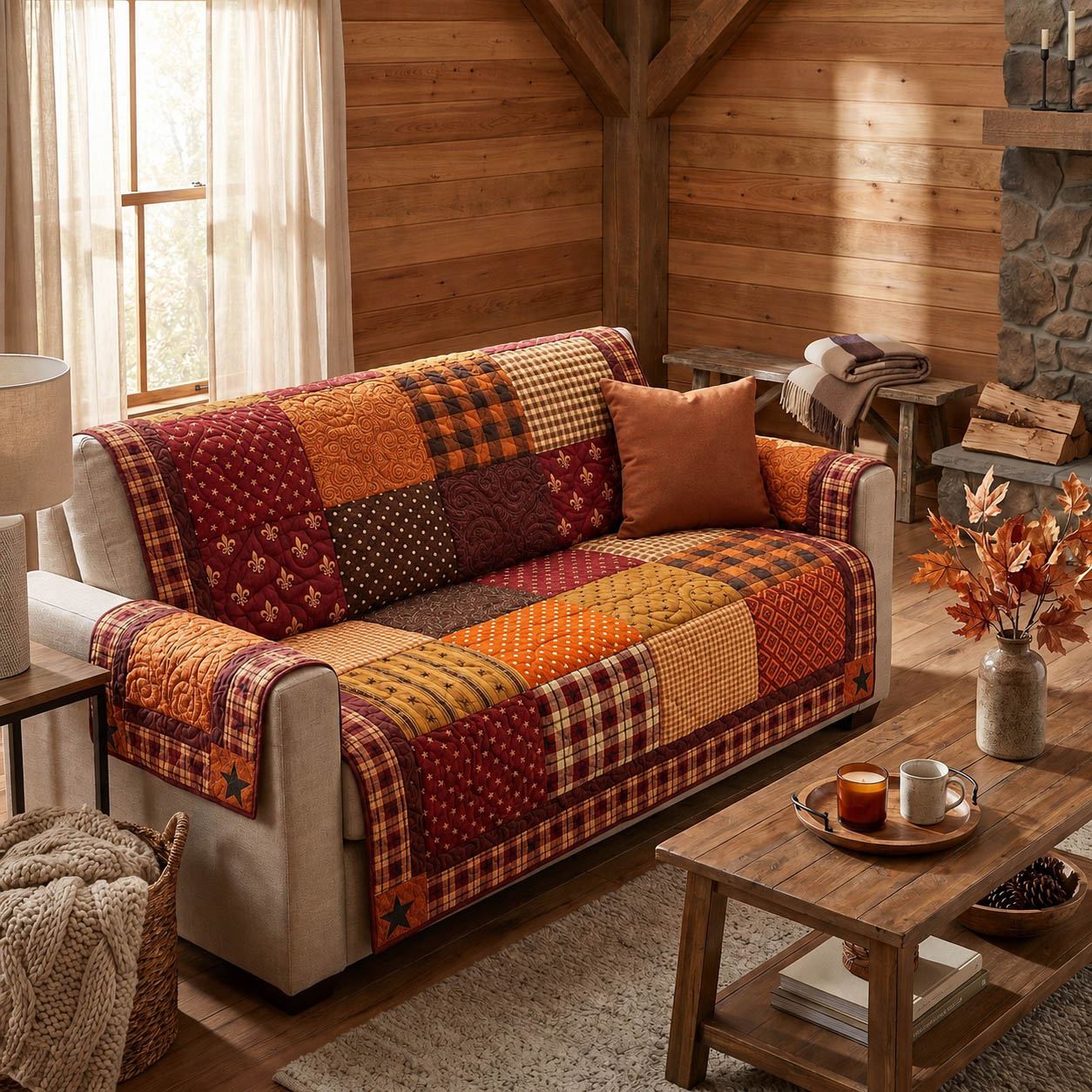 Autumn Patchwork Quilted Sofa Cover NCU0TD2870