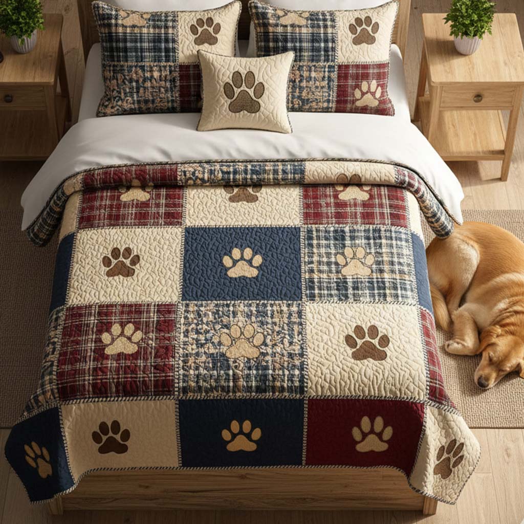 Autumn Paw Patch 3-Piece Quilted Bedding Set NCU0NT11675