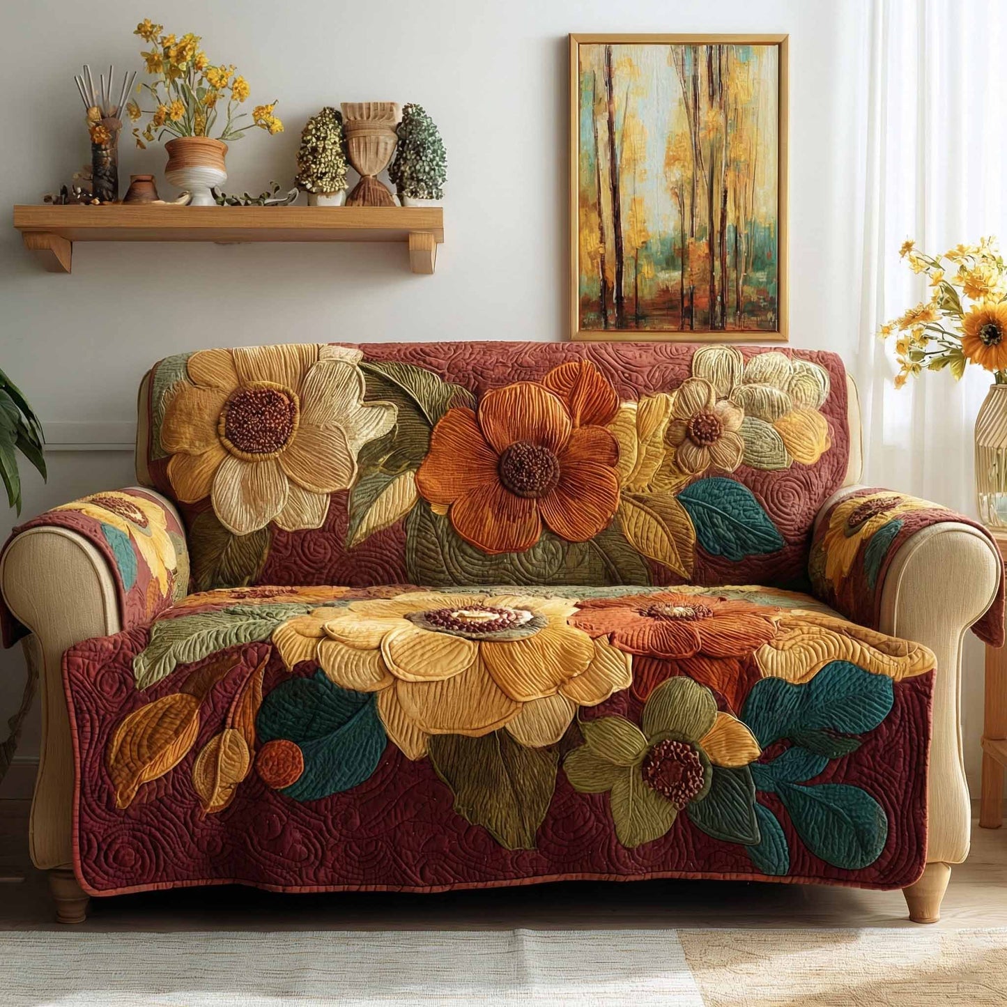Autumn Petals Quilted Sofa Cover NCU0XD2430