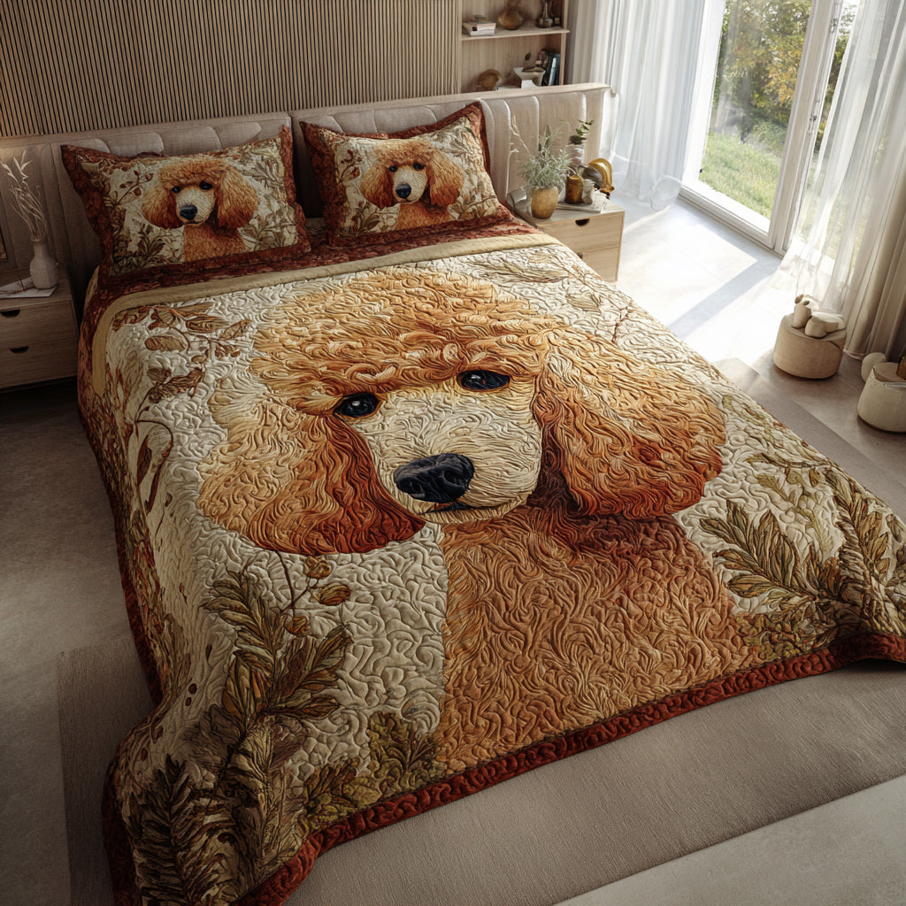 Autumn Poodle 3-Piece Quilted Bedding Set NCU0HH916