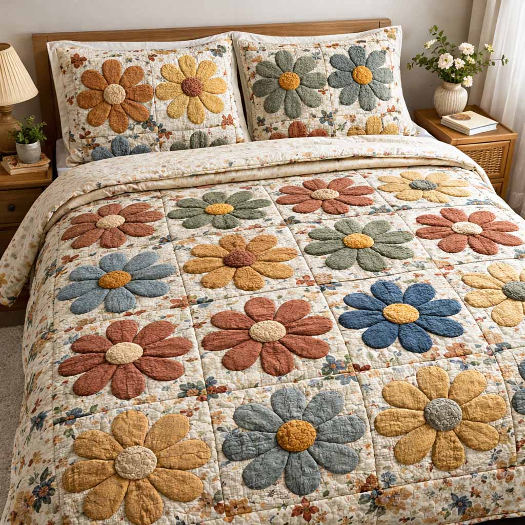 Autumn Posy 3-Piece Quilted Bedding Set NCU0XD2525