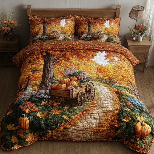 Autumn Pumpkin 3-Piece Quilted Bedding Set NCU0DK9091